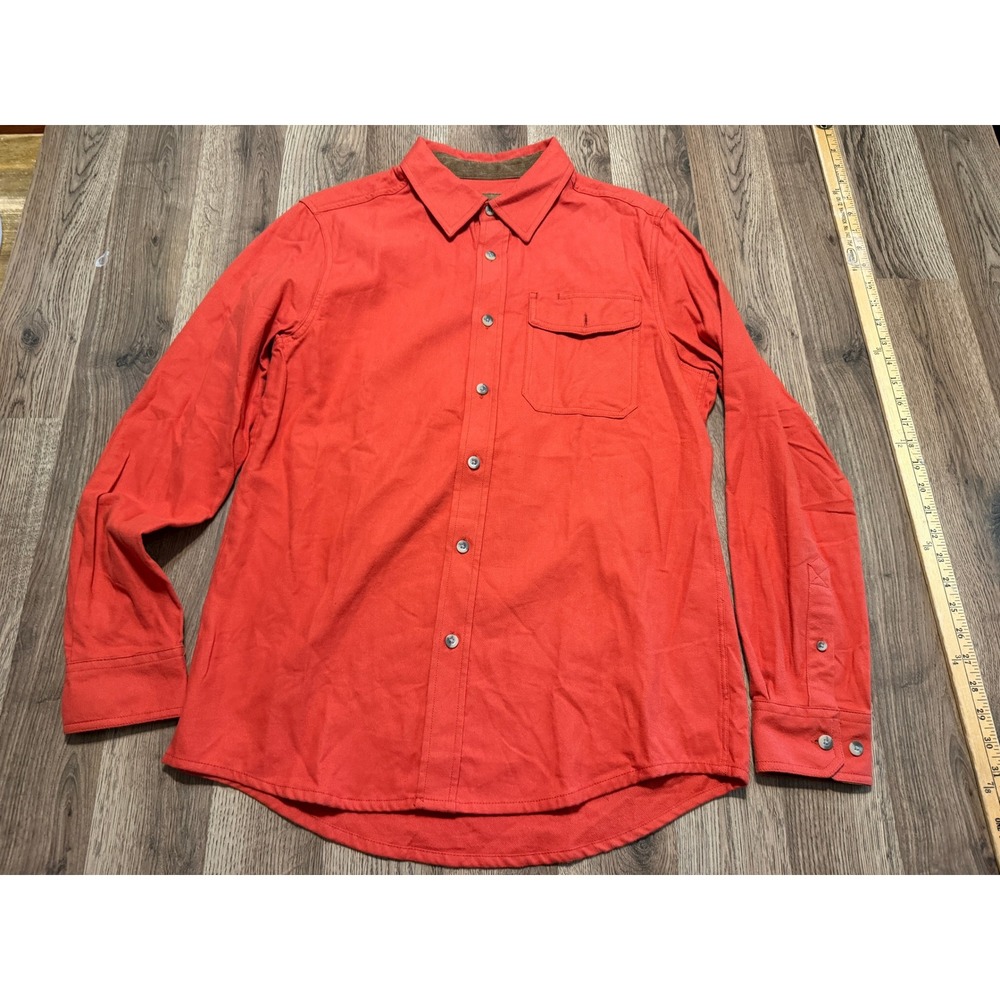 CQR Flannel Shirt Mens Small Orange Adult Long Sleeve Button Up Corduroy Trim